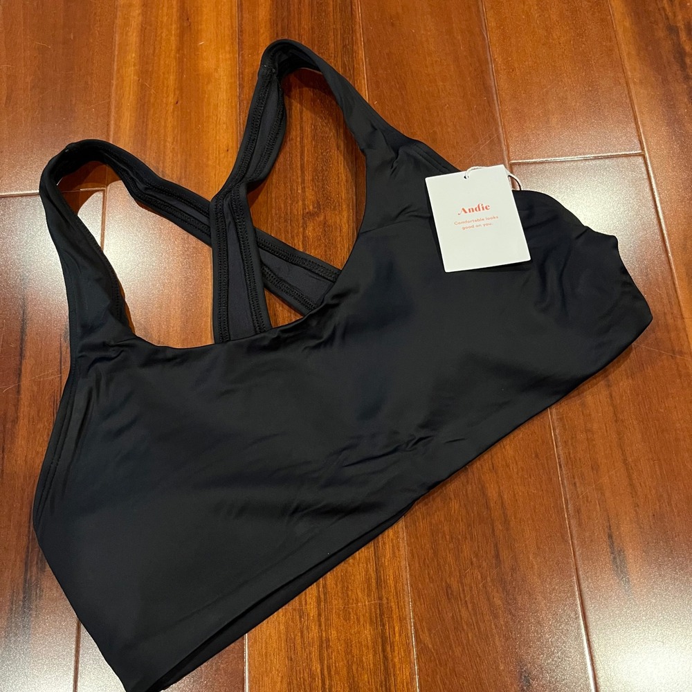 Andie Black Bikini Top The‎ Caledonia Crisscross Sporty Swim Bra New Size Medium